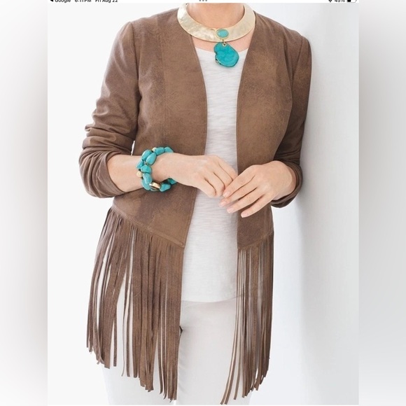Chico's Jackets & Blazers - Chico’s Faux Leather Fringe Open Front Jacket Long Sleeve Size XL (3)